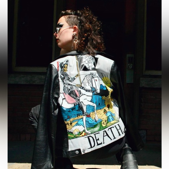 TARROT DEATH Hand painted leather jacket - Picture 2 of 2